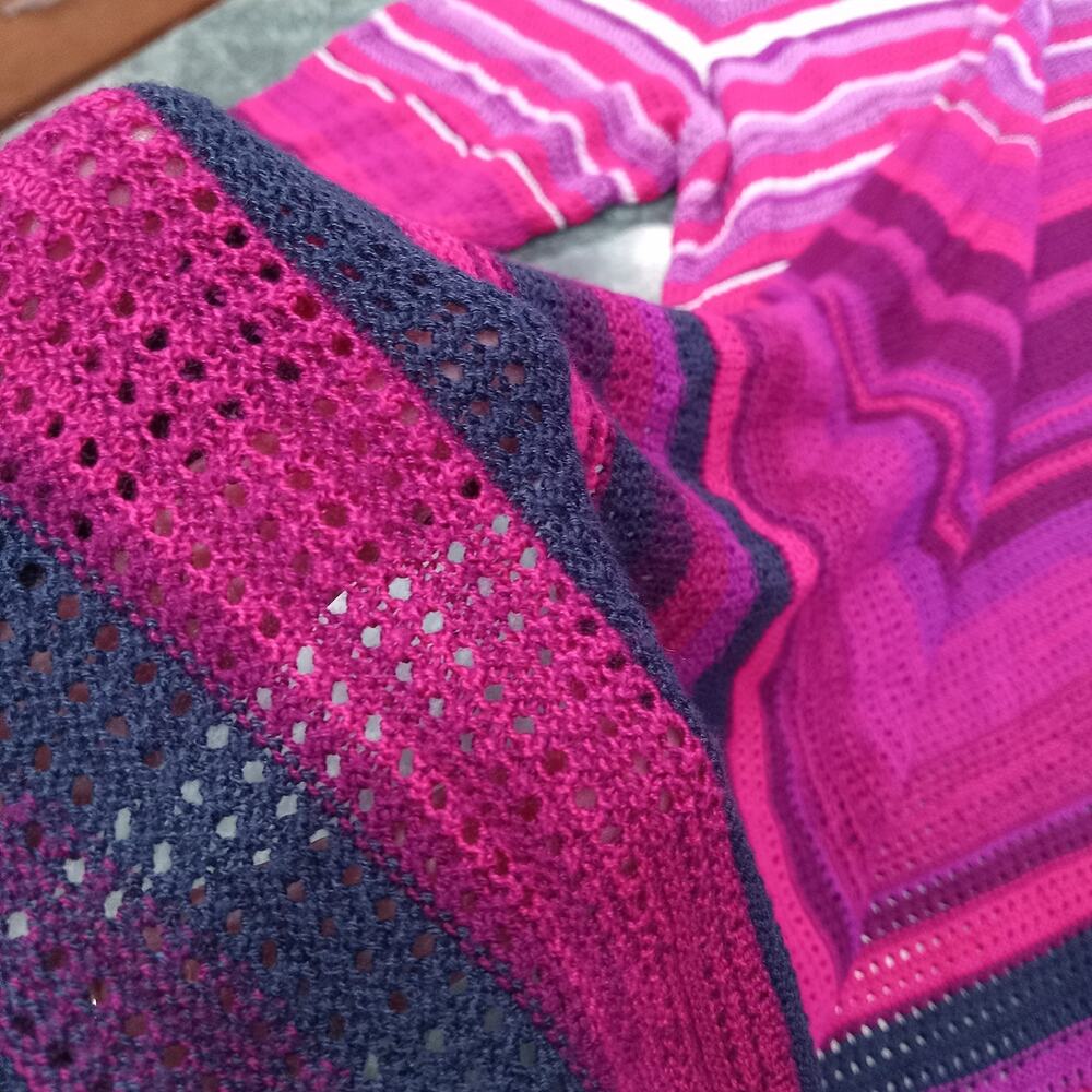 Catherines Open Knit Long Sweater Cardigan Plus Size 2X Pink Purple Ombré Stripe - Picture 9 of 11